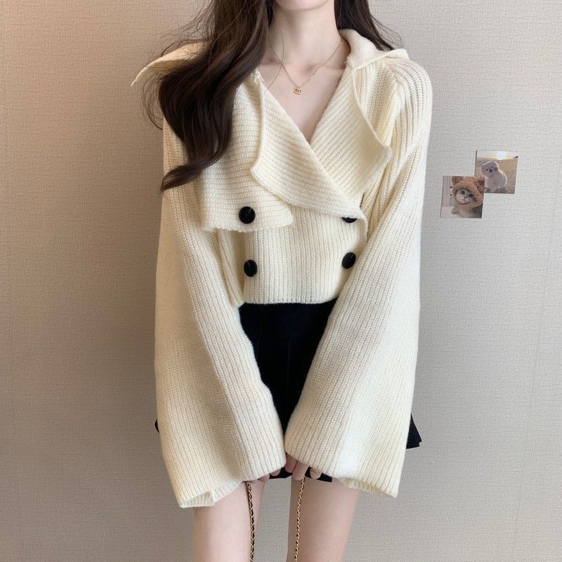 French Lazy Style Lapel Chic Long Sleeve Sweater