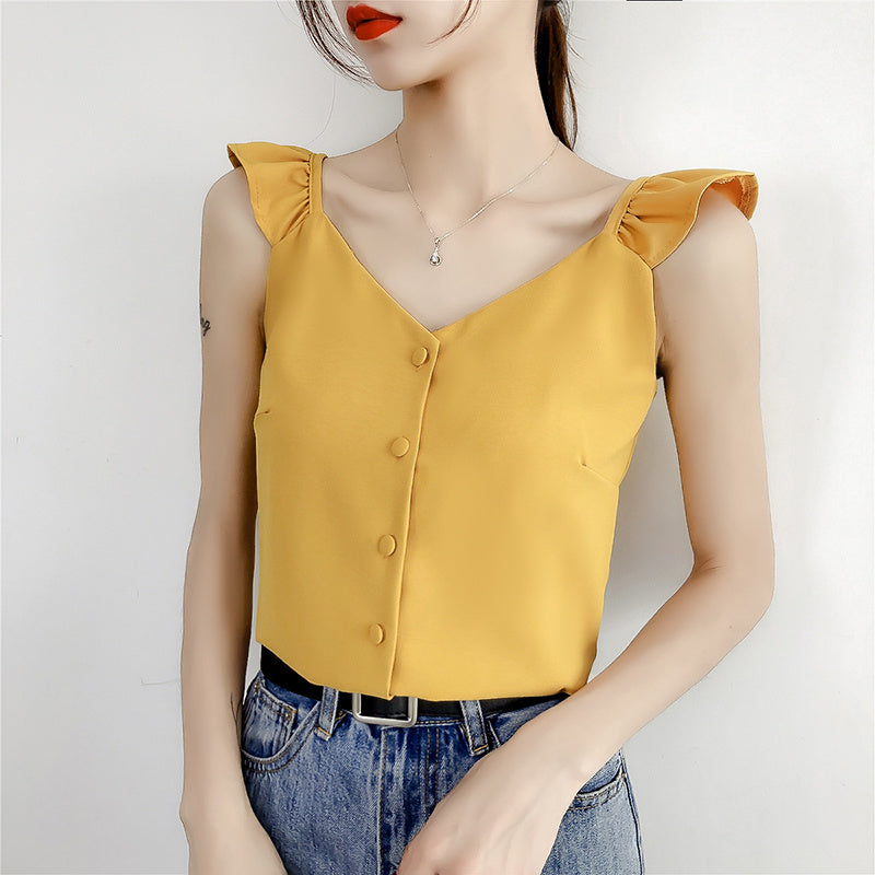 Chic retro clavicle top with chic style in summer
