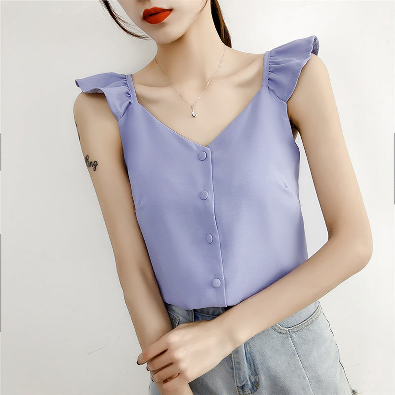 Chic retro clavicle top with chic style in summer
