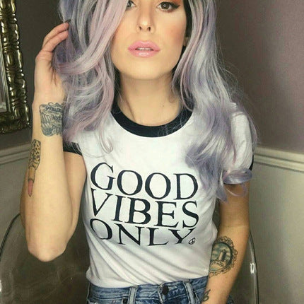 GOOD VIBES ONLY Fashion Short-Sleeved Letter T-Shirt
