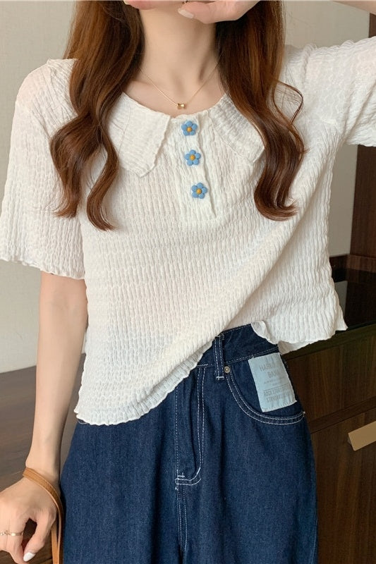 Women's Collar T-shirt Korean Style Chic Short Chic Top