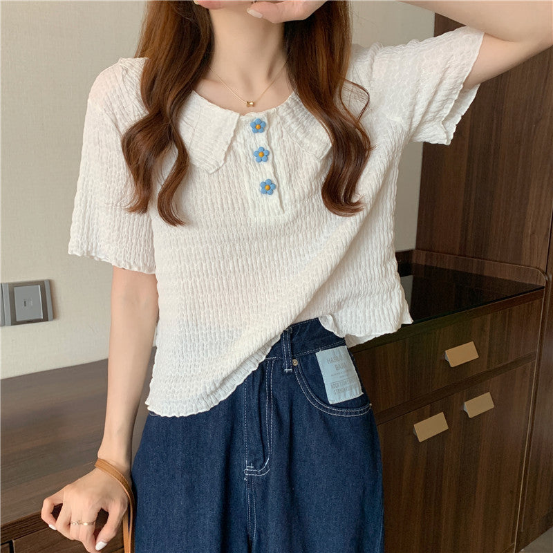Women's Collar T-shirt Korean Style Chic Short Chic Top