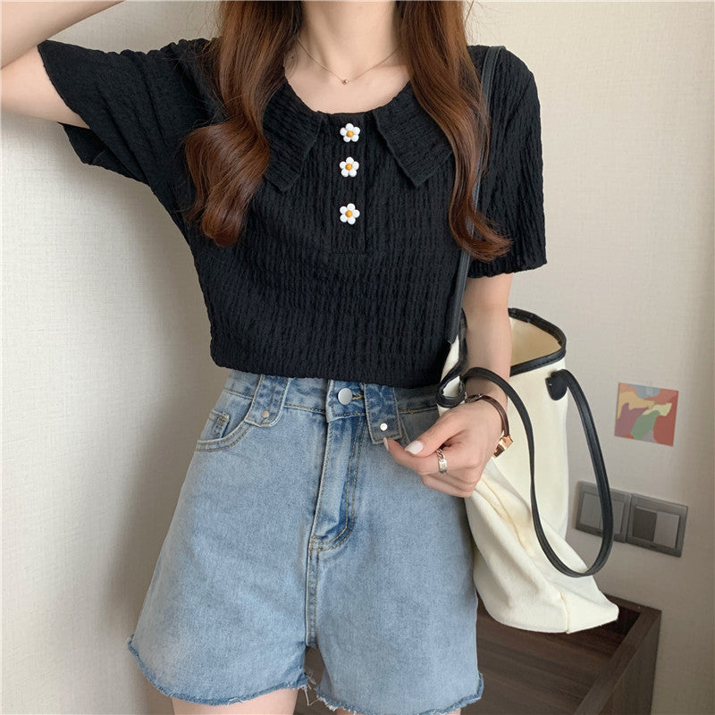 Women's Collar T-shirt Korean Style Chic Short Chic Top
