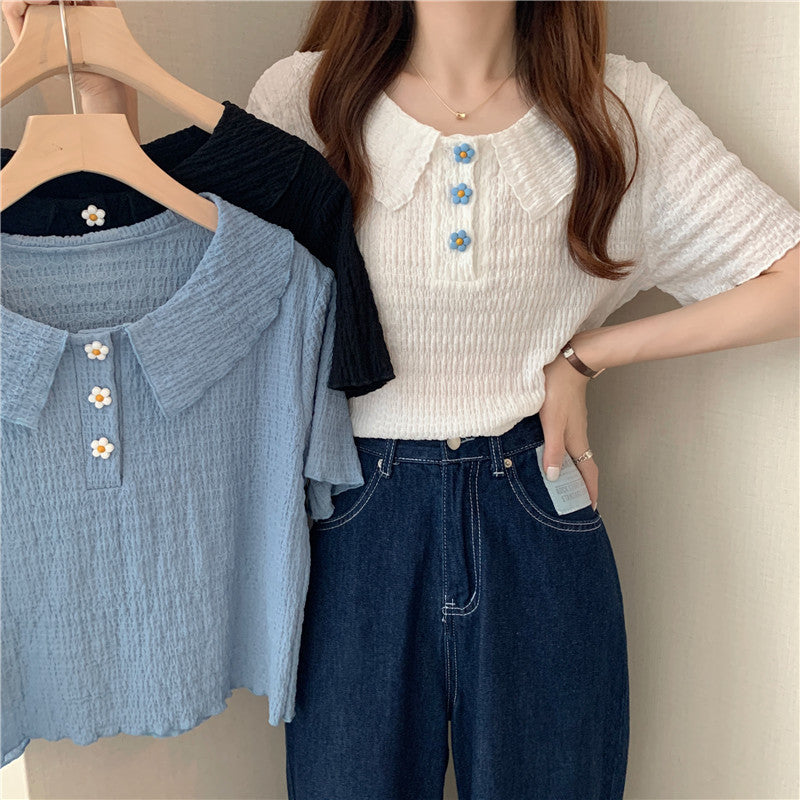 Women's Collar T-shirt Korean Style Chic Short Chic Top