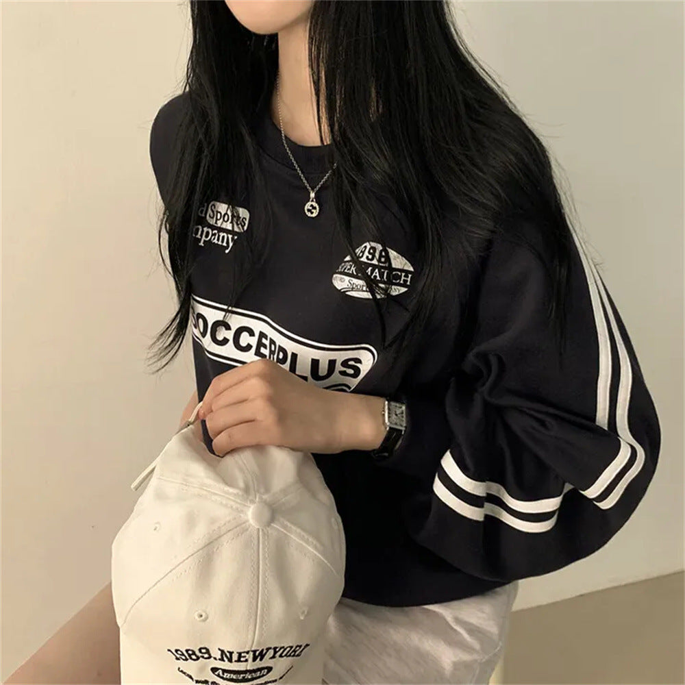 Black Lazy Chic Korean Style Round Neck Sweater