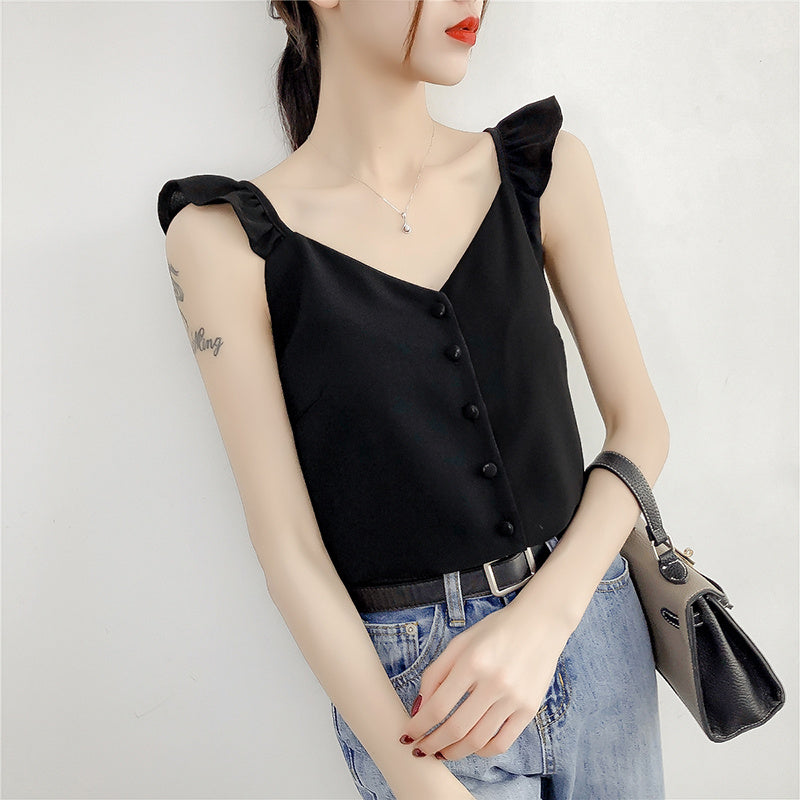 Chic retro clavicle top with chic style in summer