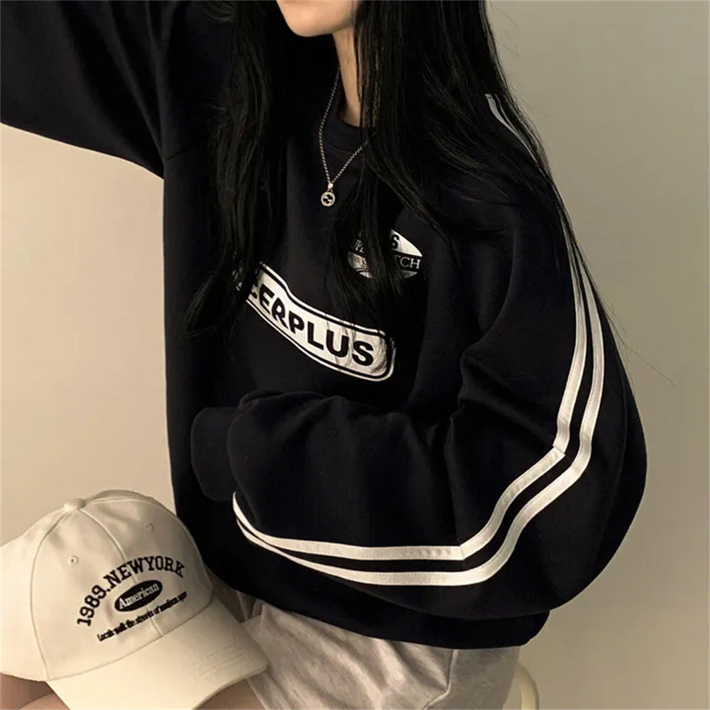 Black Lazy Chic Korean Style Round Neck Sweater