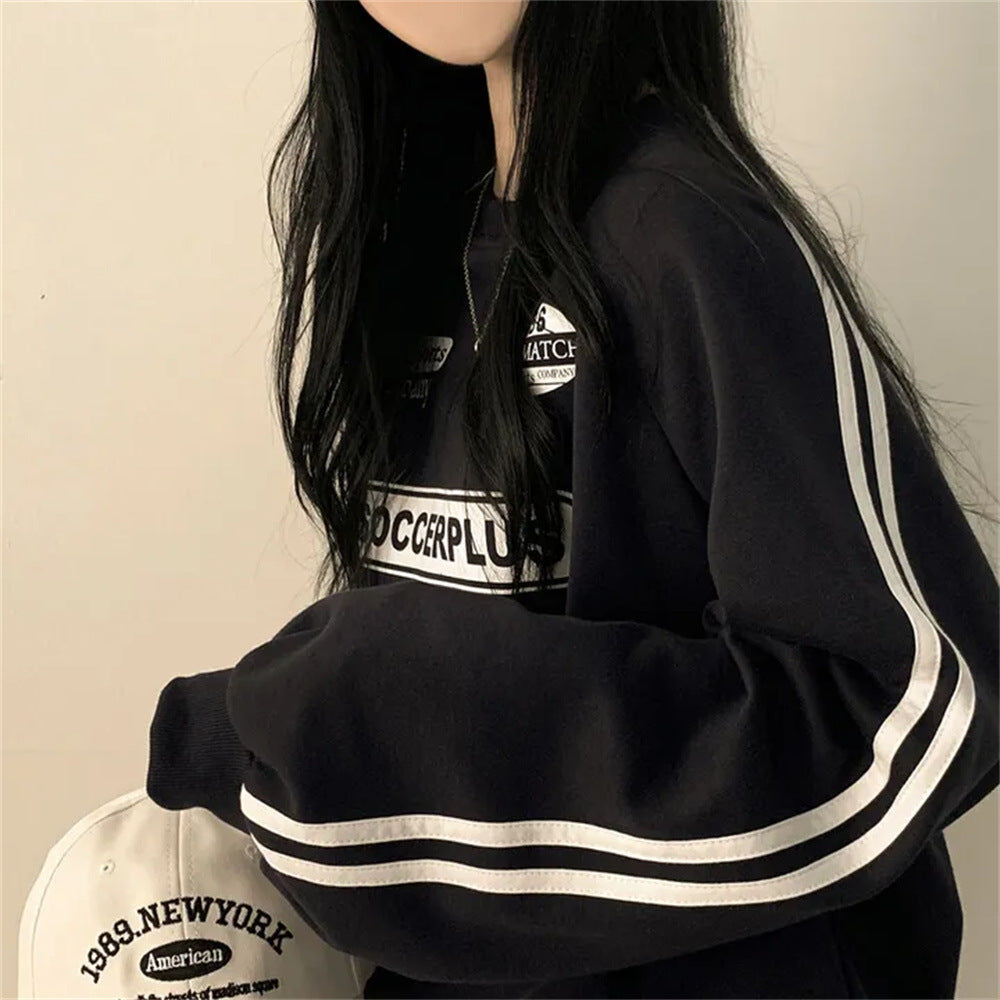 Black Lazy Chic Korean Style Round Neck Sweater