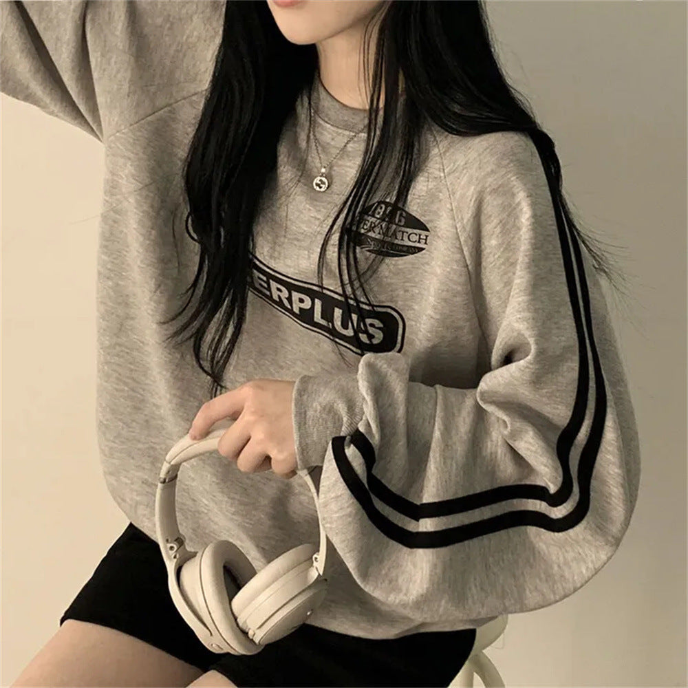 Black Lazy Chic Korean Style Round Neck Sweater