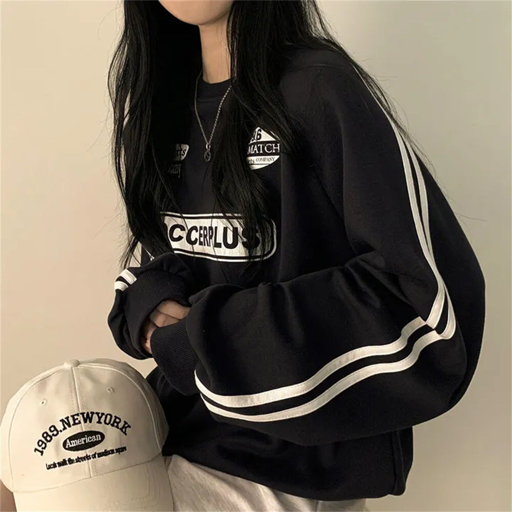 Black Lazy Chic Korean Style Round Neck Sweater