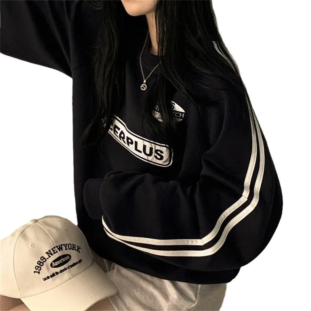 Black Lazy Chic Korean Style Round Neck Sweater